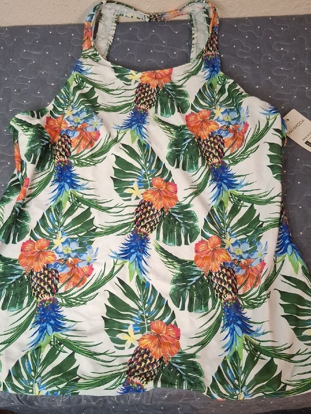 Tropical Pineapple Print Tankini Swim Top size XL NWT